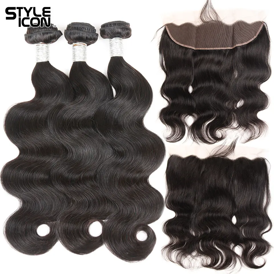 Styleicon перуанские волнистые пучки с фронтальным 2 3 4 Связки с фронтальным закрытием натуральные человеческие волосы ткачество с LaceFrontal