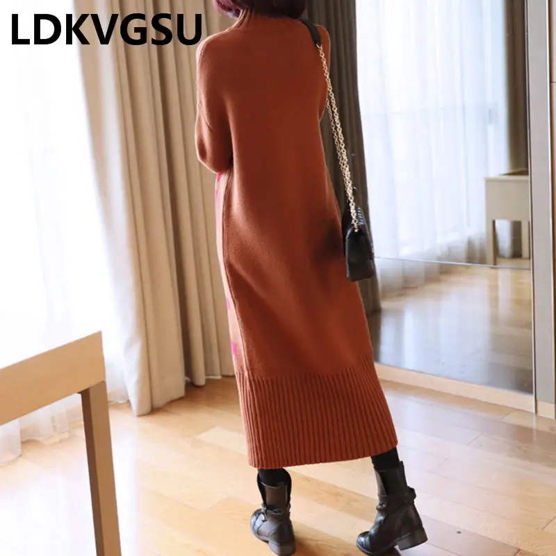 2018 Осень Зима Новый женский свободный пуловер водолазка свитер большой размер