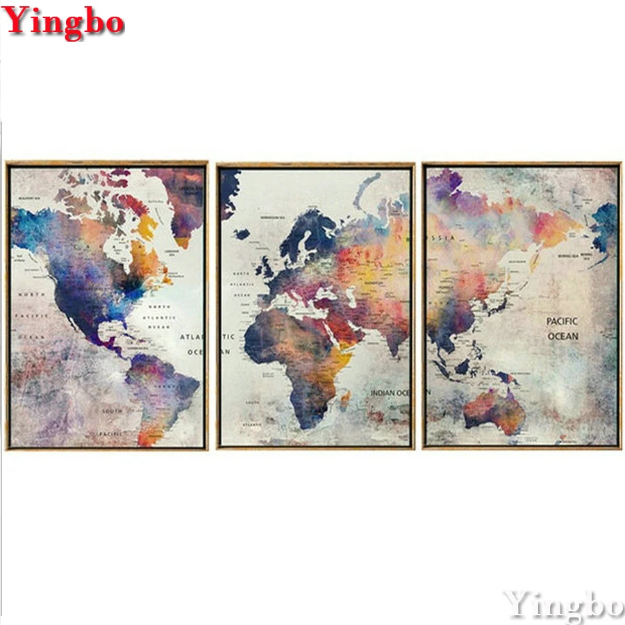 

DIY Diamond Painting 3pcs Color world map Cross Stitch Diamond Embroidery wall picture for living room mosaic decor modern art