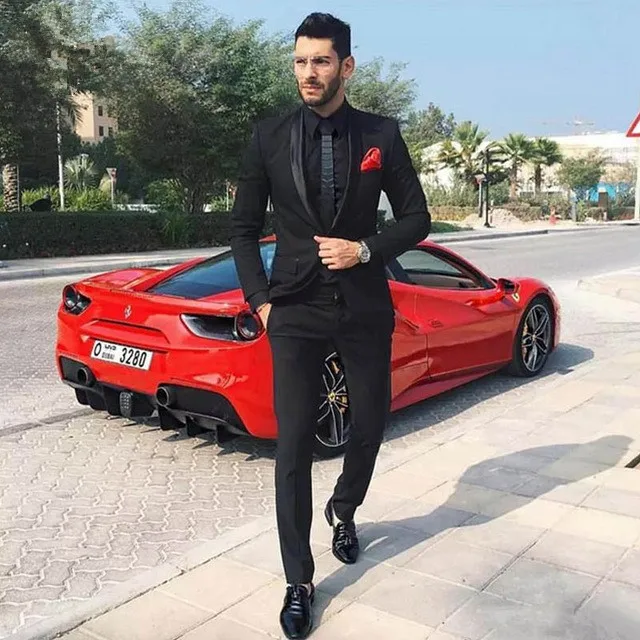 Последние конструкции пальто брюки черные мужские свадебные костюмы Slim Fit жених
