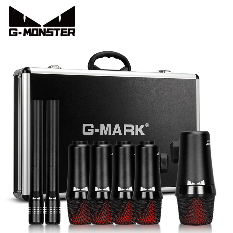 G-MARK G7 7-Piece Проводной динамический барабан Mic Kit все алюминиевые ударные басы Tom/Snare& Cymbals набор микрофонов-Используйте для барабанов, вокала