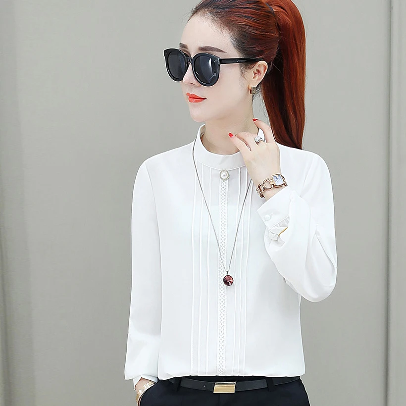 

Women solid color Blouse Shirt Long Sleeve Blouse stand collar Shirts OL Tops Blouse et Chemisier Femme Blusas Mujer de Moda