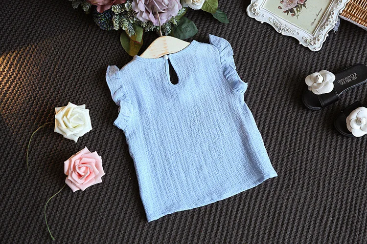 Комплект из 2 частей Детская летняя одежда для девочек шифон Fly рукава рубашки+ Белые шорты набор костюм, для детей 2, 3, 4, 5, 6 лет Одежда для девочек