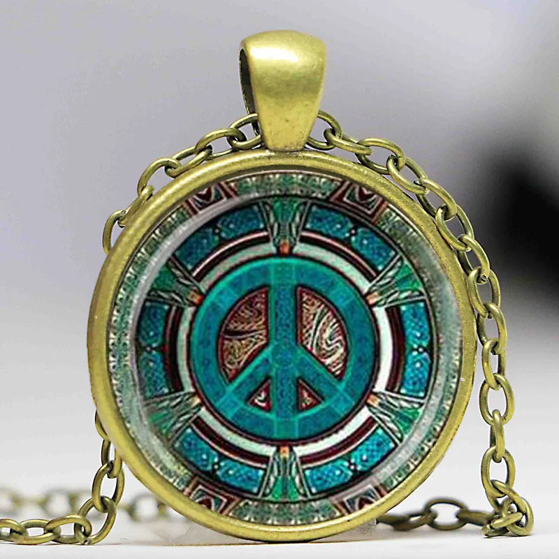 Кулон в виде стеклянного купола Hippie Peace ожерелье ручной работы модные ювелирные