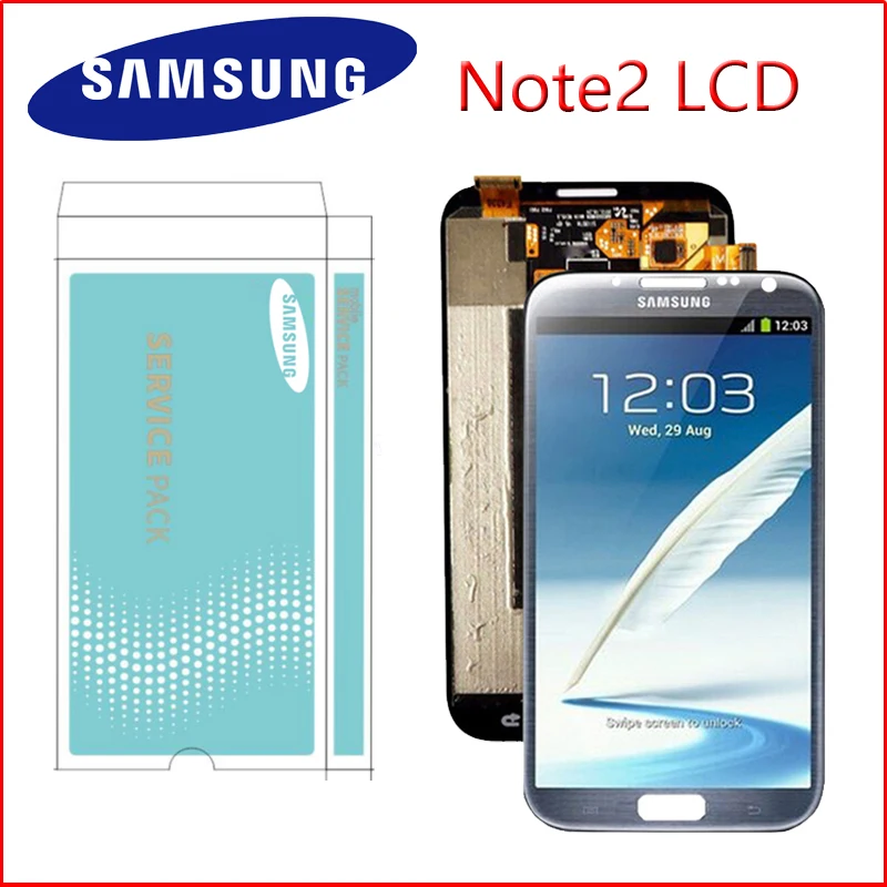 100% Оригинальный 5 ''для Samsung GALAXY Note 2 N7100 ЖК-дисплей с рамкой сенсорный экран