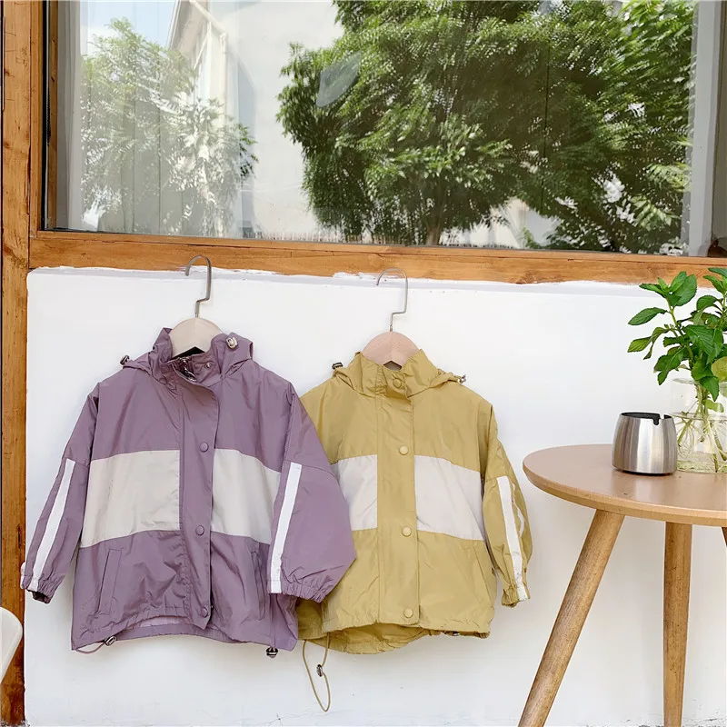 Осенние модные куртки с капюшоном в Корейском стиле пэчворк для мальчиков и