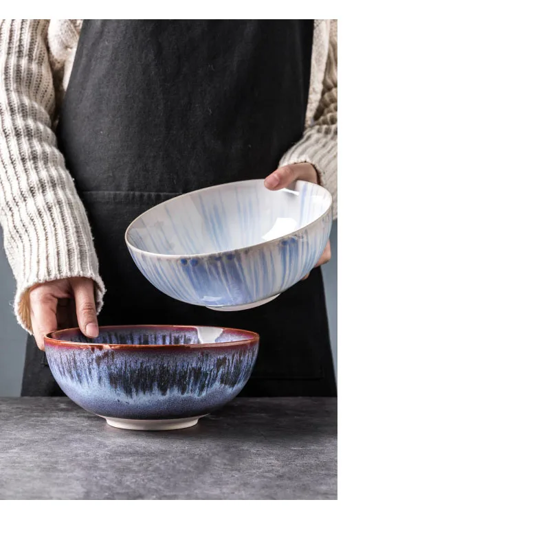 Керамическая посуда в скандинавском стиле, миска для риса, салат, миска для лапши, 8,5 дюймов, 2300 мл, большая суповая миска, градиентные фарфоровые блюда