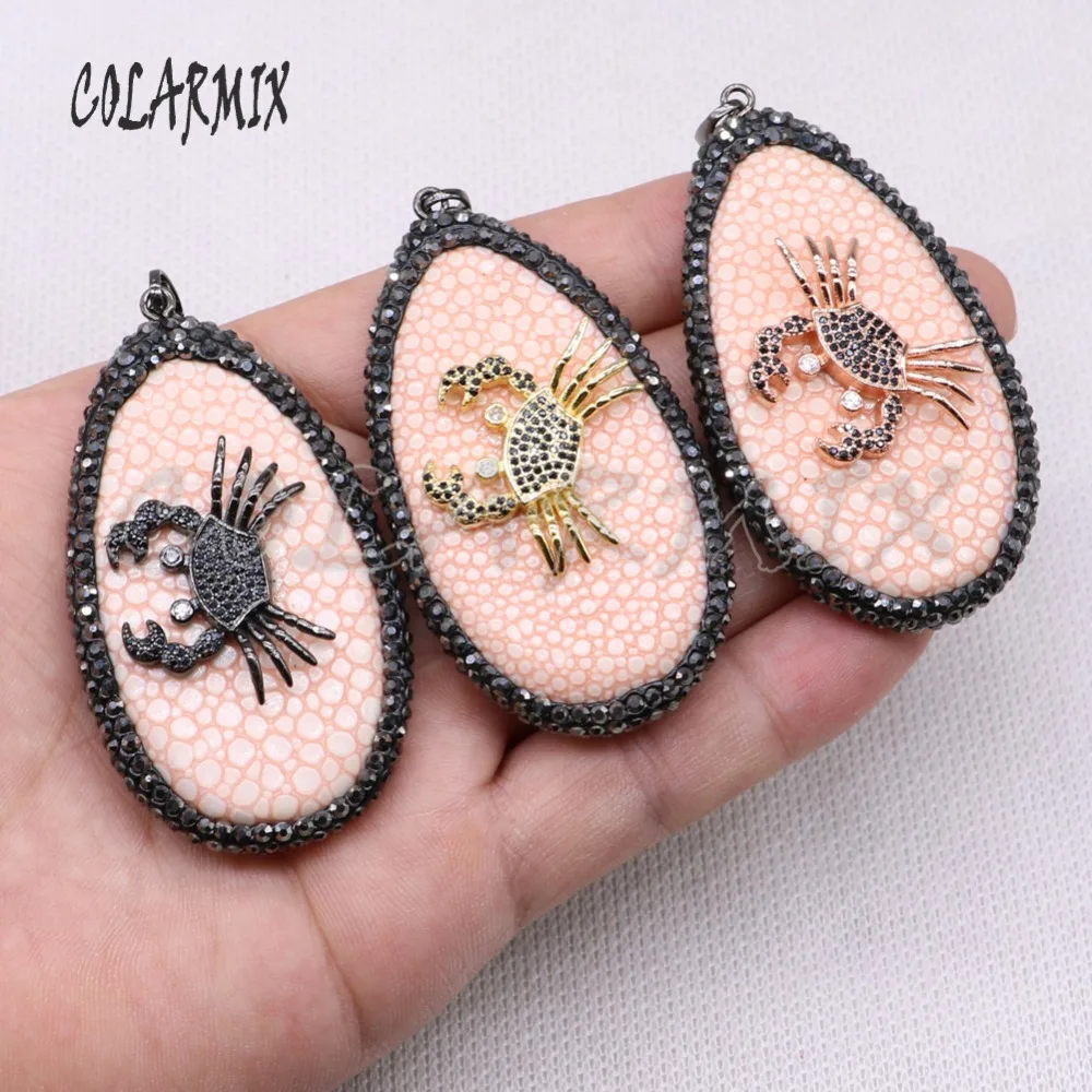 High quality fish skin pendant pave rhinestone with mix color metal zircon crab jewelry making for necklace4053 | Украшения и