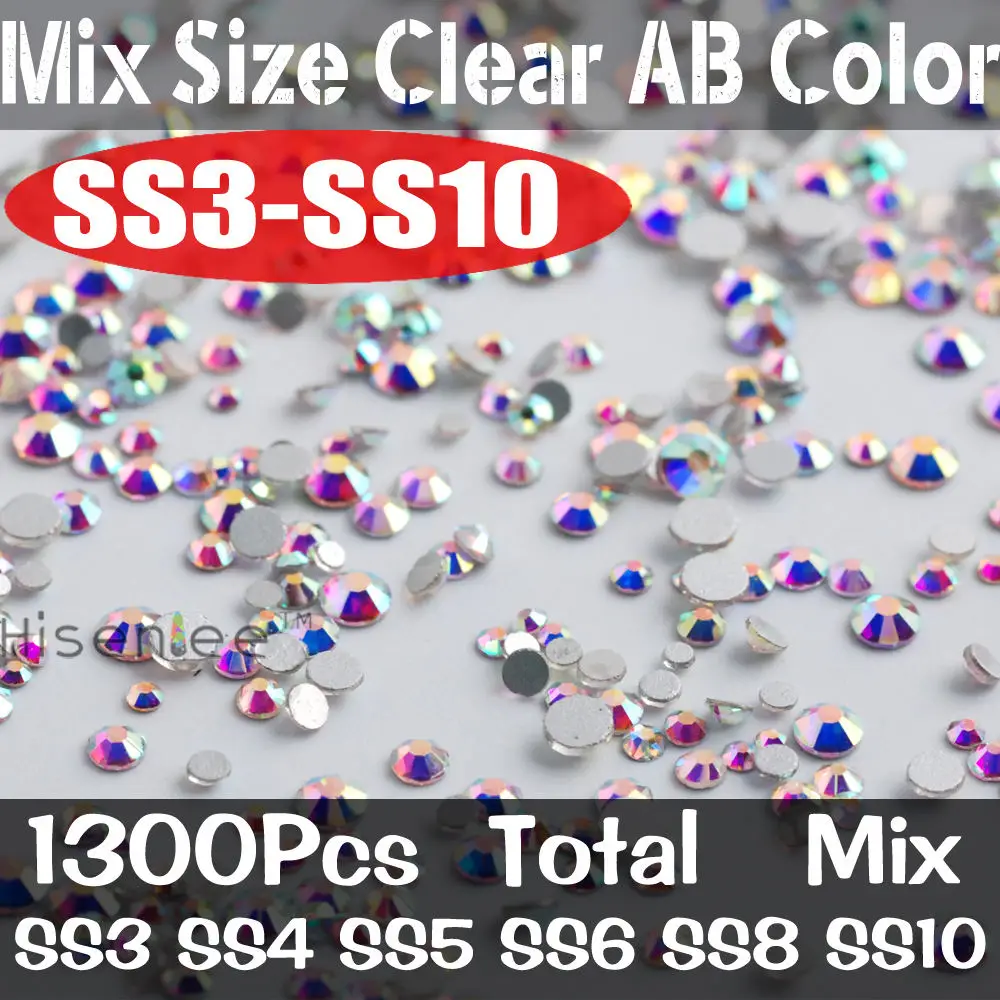 mix size clear ab Стразы для маникюра, стразы для SS3-SS10, 1440 шт, стразы для маникюра, стразы для рукоделия - Цвет: mix size clear ab