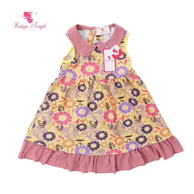 Kaiya Angel Girls Dress Sunflower Kids Dresses For Sleeveless Girl Clothes Dust Pink Ruffle Floral Print | Детская одежда и обувь