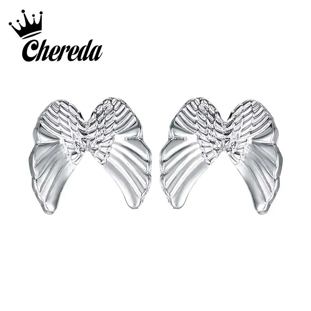 Chereda Guardian Angel Wings Golden Stud Earrings for Women Stainless Steel oorbellen Jewelry Trendy bijoux femme | Украшения и