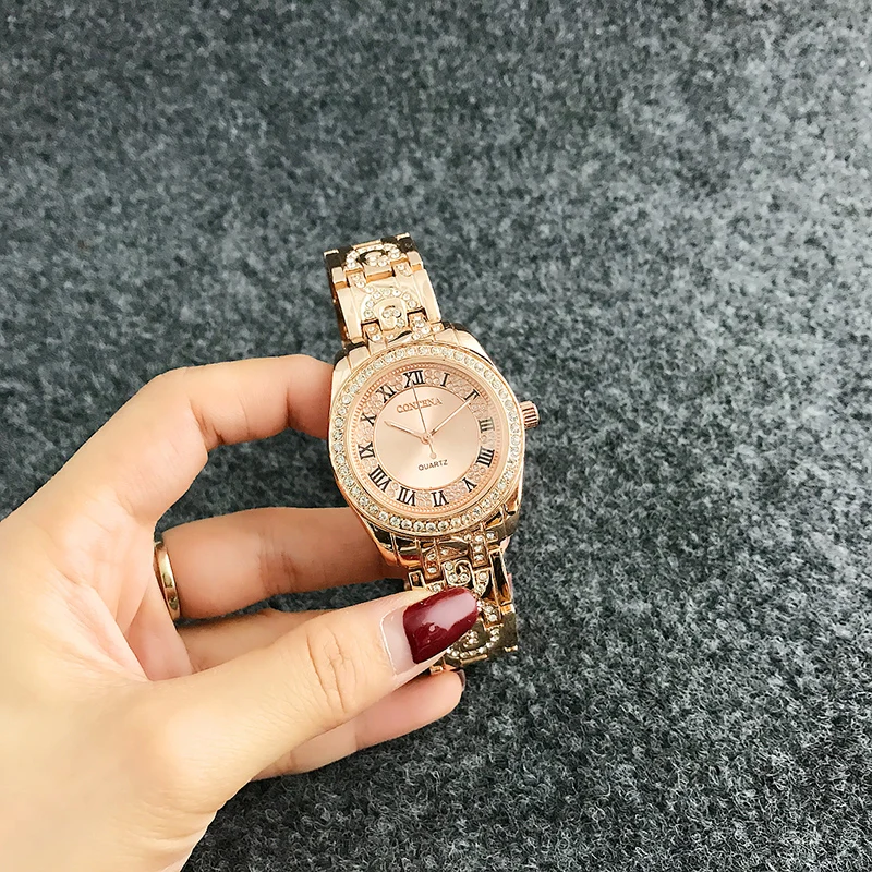 Женские часы с логотипом Contena Роскошные Кварцевые кристаллами стразы|reloj brand|reloj