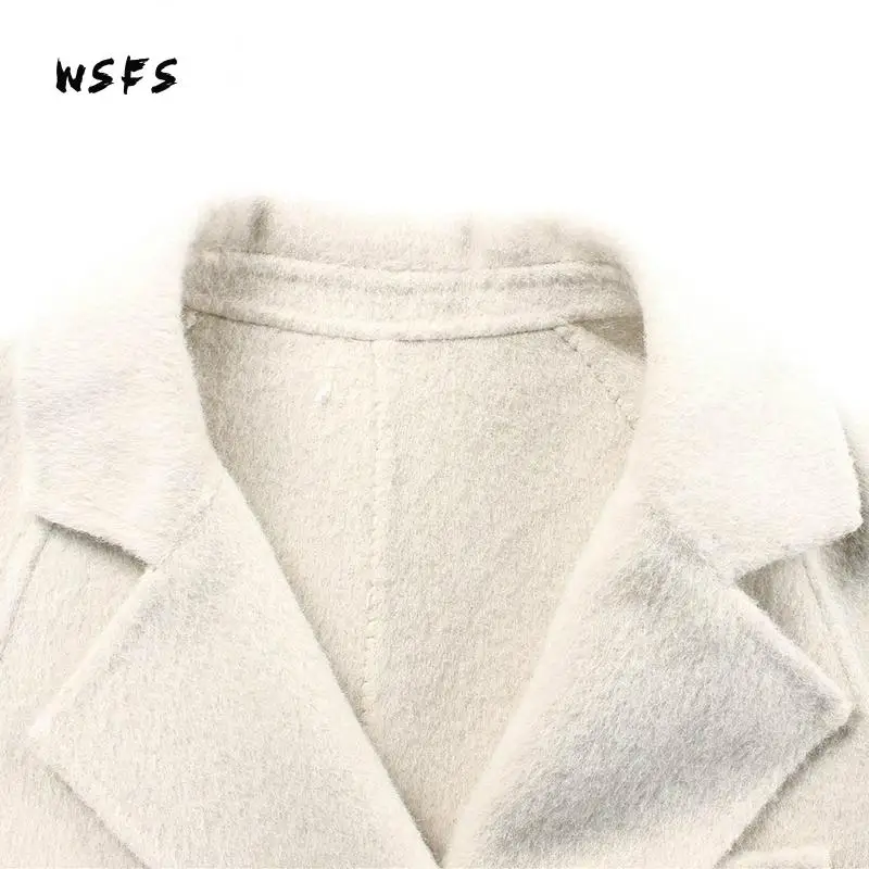 Winter Coat white Long Sleeve Womens 70% Sheep Wool 8% Alpaca Cashmere Coats Turndown Office Elegant Trench Woolen Overcoats | Женская