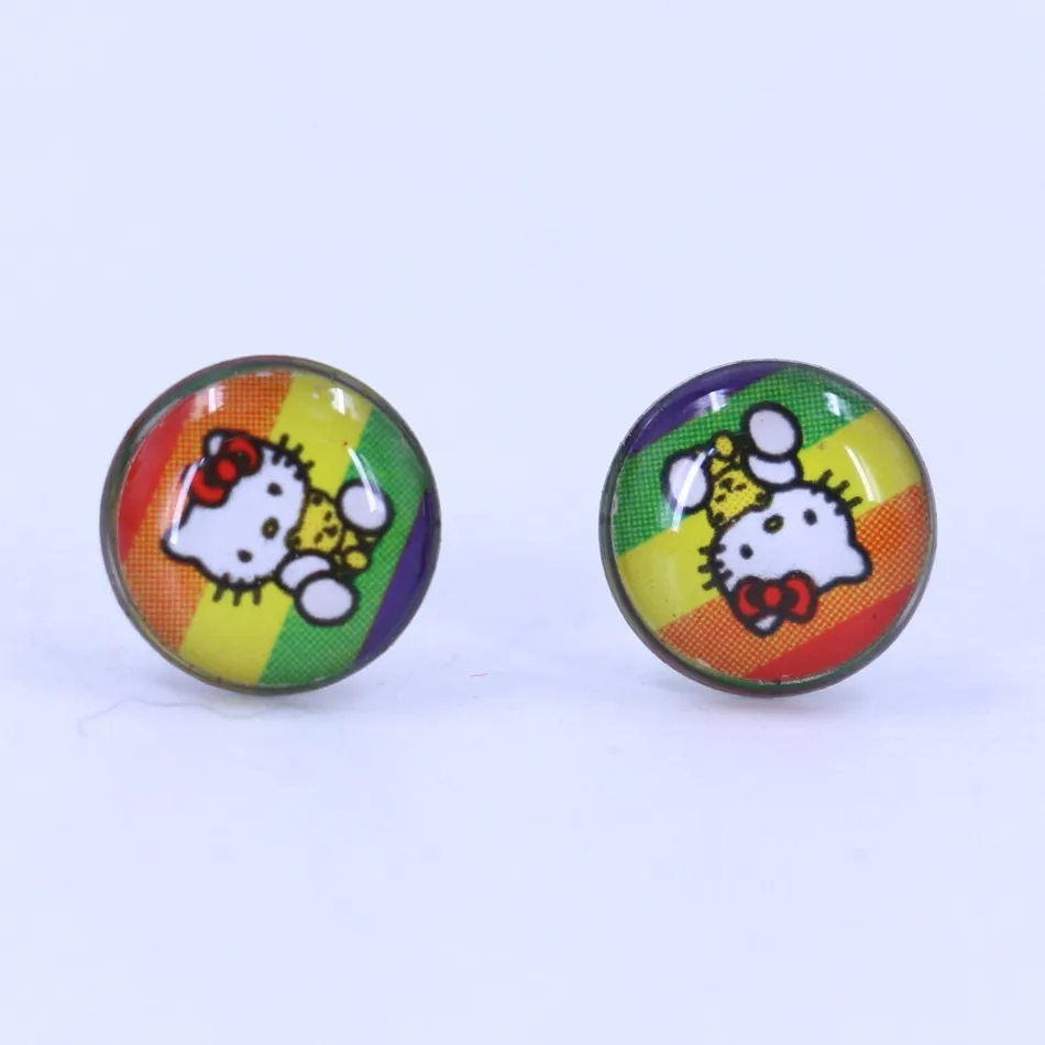 Заводские модные ювелирные изделия hello kitty Pringting цветные маленькие серьги-гвоздики, дешевые смолы в виде капель масла ручной работы 12 пар