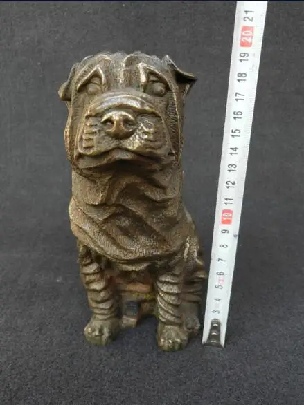 Китайская старинная прекрасная азиатская ручная резная латунная статуя собаки |