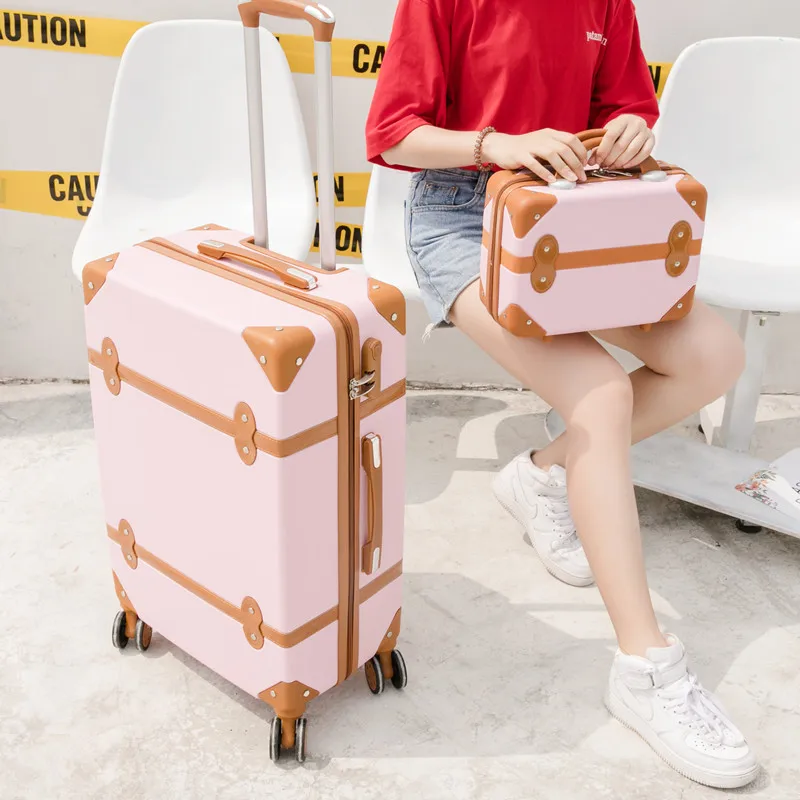 1PCS Багаж 2" 22" 2" 26" дюймов женский Жесткий Ретро багаж на колёсиках набор багаж на колесиках с косметичкой винтажный чемодан для девочек - Цвет: 1PCS