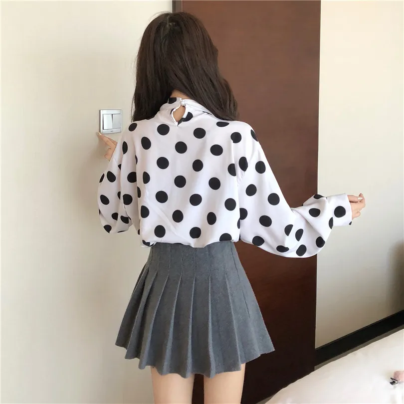 

New Spring Autumn Korean Fashion Blouse Women Shirts Blusas Mujer De Moda 2021 Plus Size Chic Polka Dot Bow Casual Hipster Tops