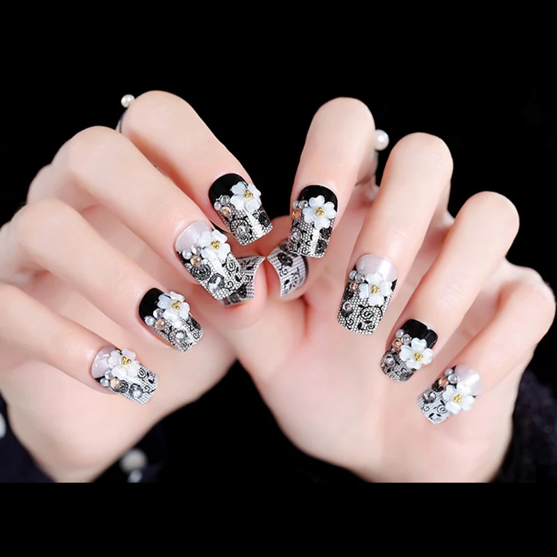 Наклейки для дизайна ногтей черные полые резные украшения мода невесты