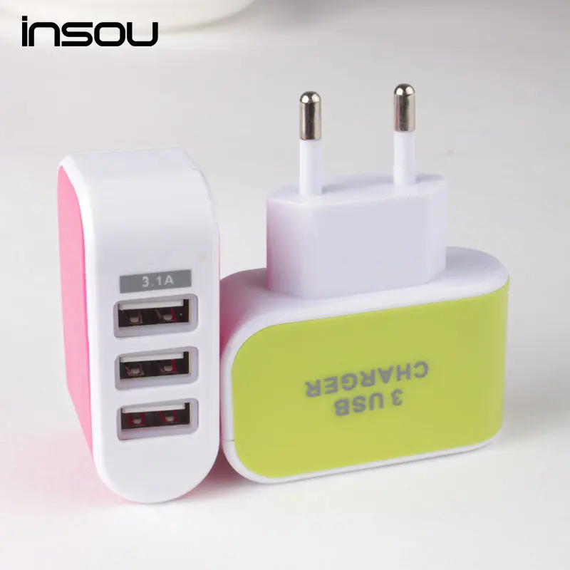 Быстрое зарядное устройство 5V 3.1A с 3 портами USB настенное вилкой европейского