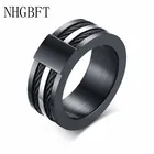 NHGBFT 9 мм Широкие мужские кольца Панк ювелирные изделия из нержавеющей стали черный кабель проволочные кольца Прямая поставка