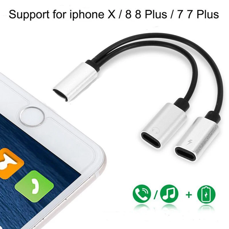 2 в 1 адаптер с двойным разъемом аудио кабель для зарядки iPhone X 8 7 Plus наушники