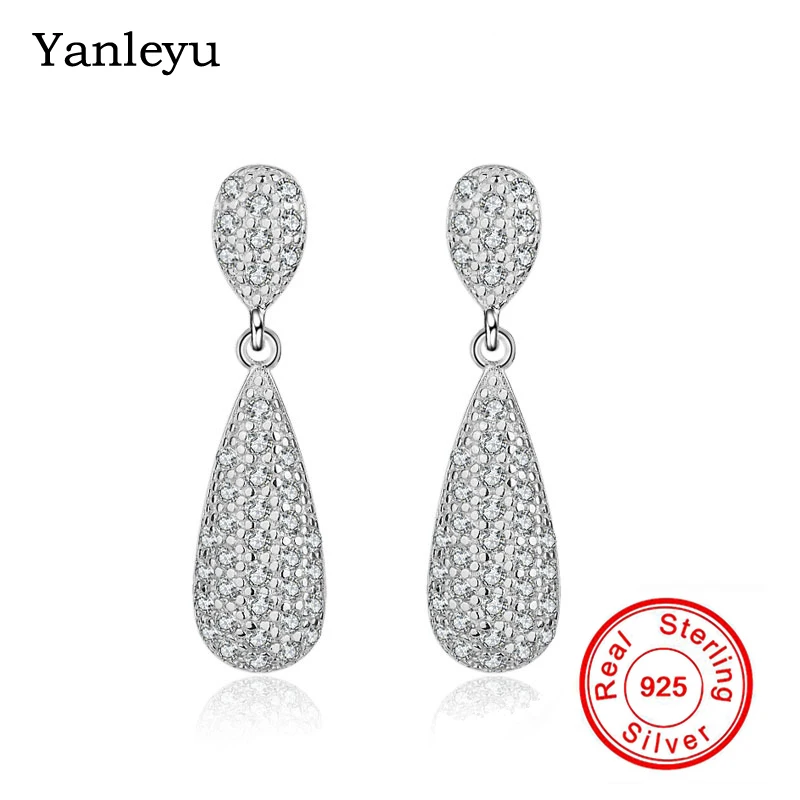 Yanleyu Elegant Female Wedding Jewelry Accessories Original Solid 925 Sterling Silver Water Drop Dangle Earrings for Women PE022 | Украшения
