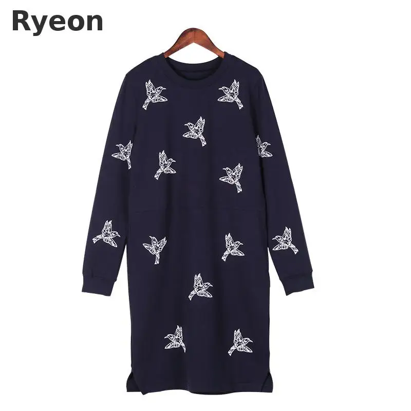 Ryeon 5xl Плюс Размер печати Платья прямые Полный Карманы Колено Регулярные