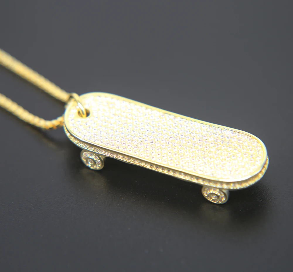 Hip Hop CZ Gold Color CUBIC ZIRCONIA slide plate Pendant Necklace Long Sweater 24&quot Sport bling Christmas Gift | Украшения и