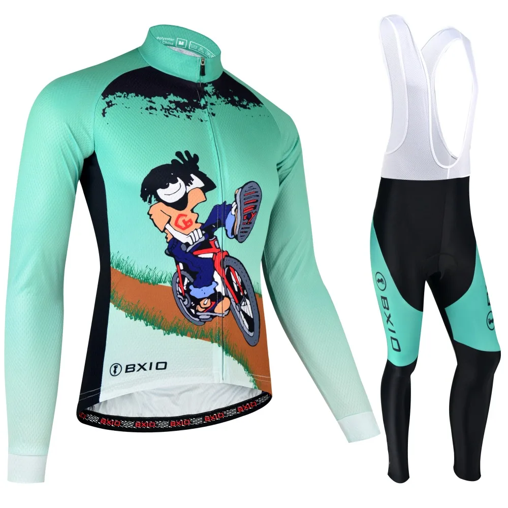 BXIO MTB Pro Team зимний комплект велосипедной одежды с длинным рукавом Ropa Ciclismo Invierno Green