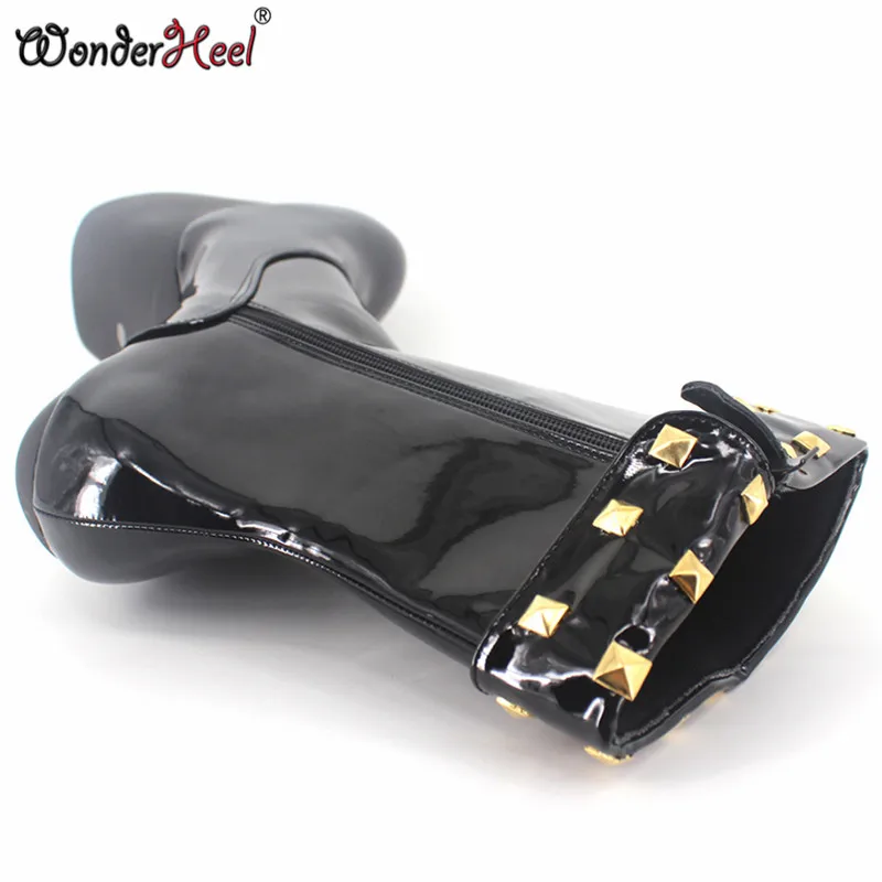 Wonderheel/пикантные Черные ботильоны из лакированной кожи на очень высоком каблуке 8