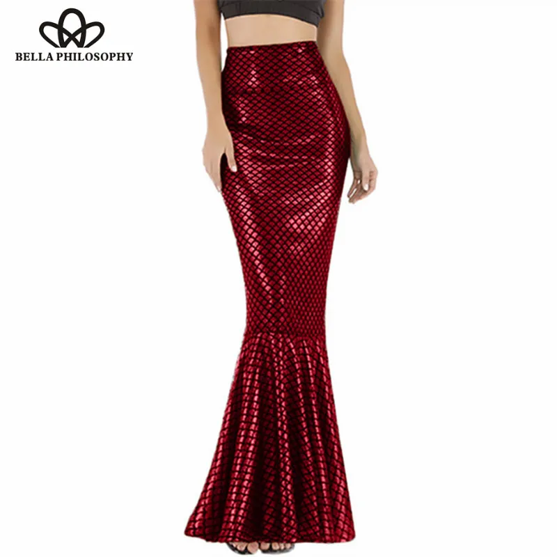 Потрясающие сексуальные юбки макси блестящие Юбки Русалки праздничные в виде