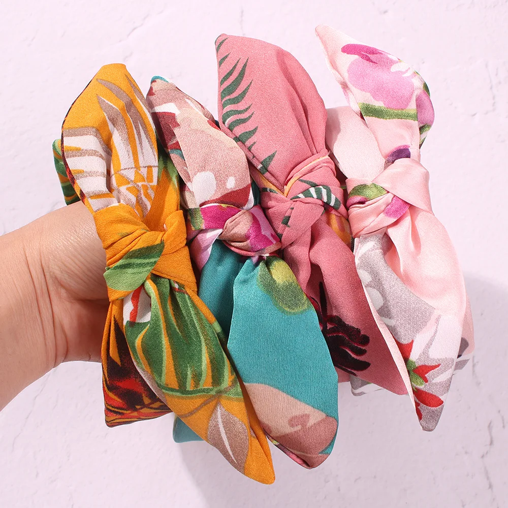 New 1PCS Cloth Cross Bow Hairbands Women Widen Floral Print Bezel Headband Korean Elegant Female Boho Hair Accessories Hoop | Украшения и