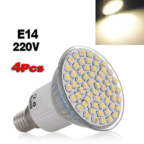4 шт. E14 3528 SMD 60 Светодиодная лампа с теплым белым светом 220 В Супер для прожектора