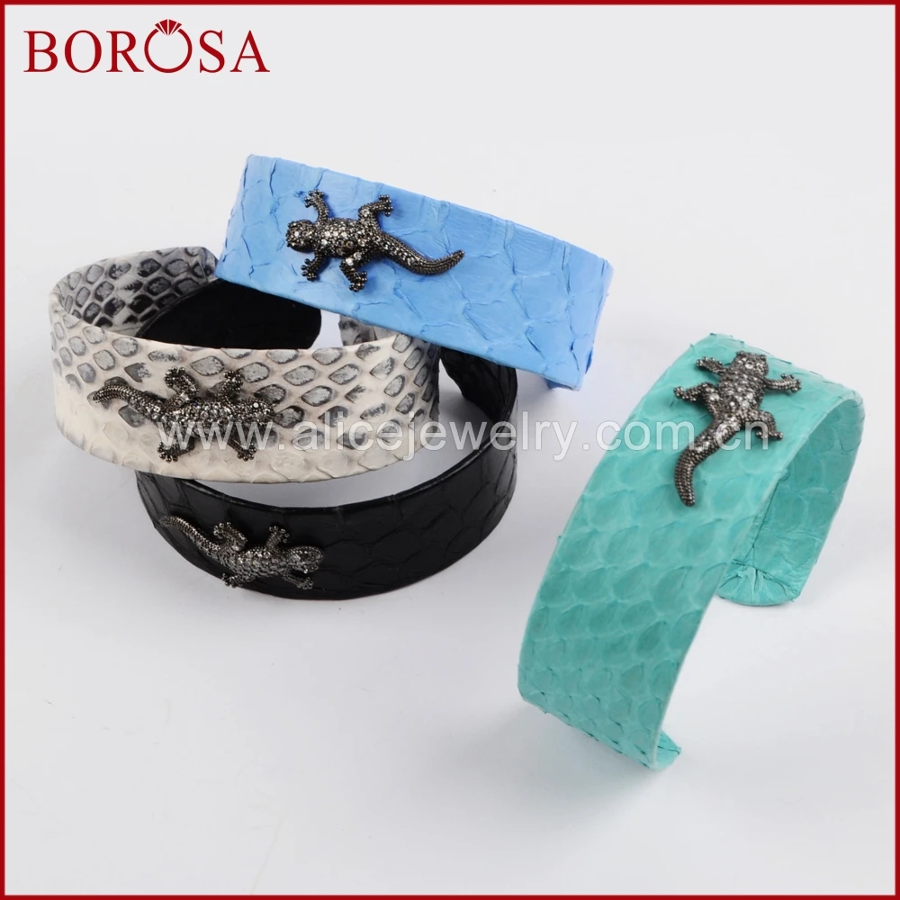 BOROSA дизайн Радуга змеиной кожи манжета камень CZ Кристалл Pave черный Gecko со