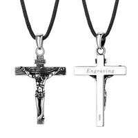 kpop 925 sterling silver cross charm chrisitan jesus jewelry stainless steel wax rope crucifix cross pendant necklace p6526