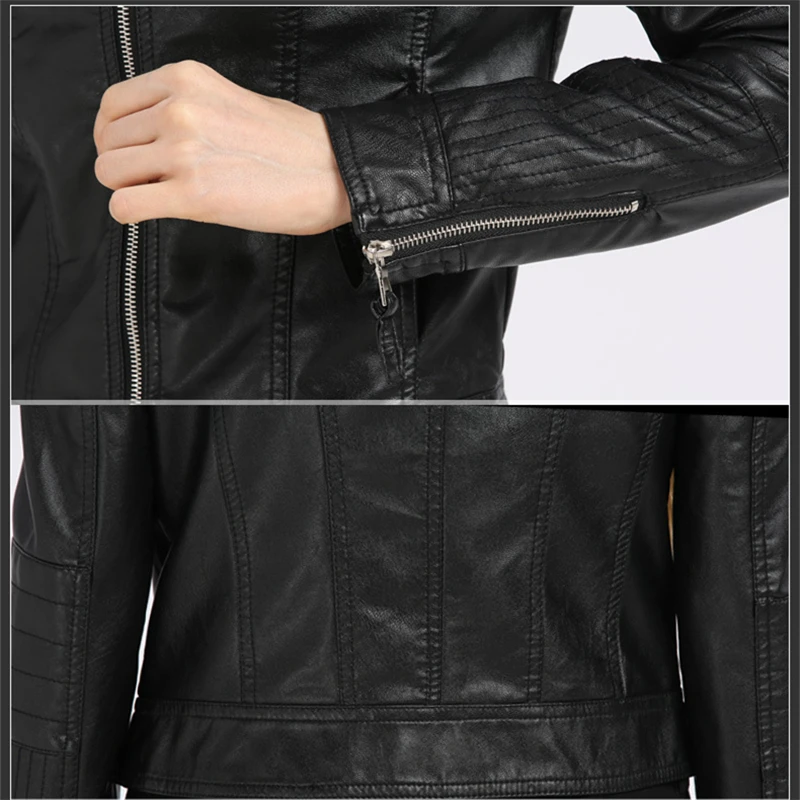 Женская моющаяся куртка из ПУ кожи короткая Базовая на молнии с принтом яблока