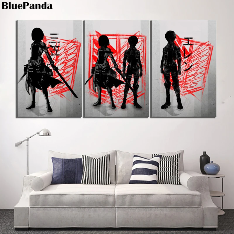 Attack On Titan Mikasa Ackerman 3 Pieces Modern Anime Poster Canvas Painting Pictures Decoration For Living Room Home Decor | Дом и сад