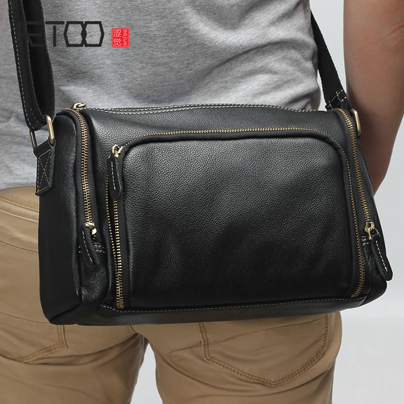 AETOO Head cowhide oblique carry male bag men's horizontal leather shoulder bag casual fashion cow bag