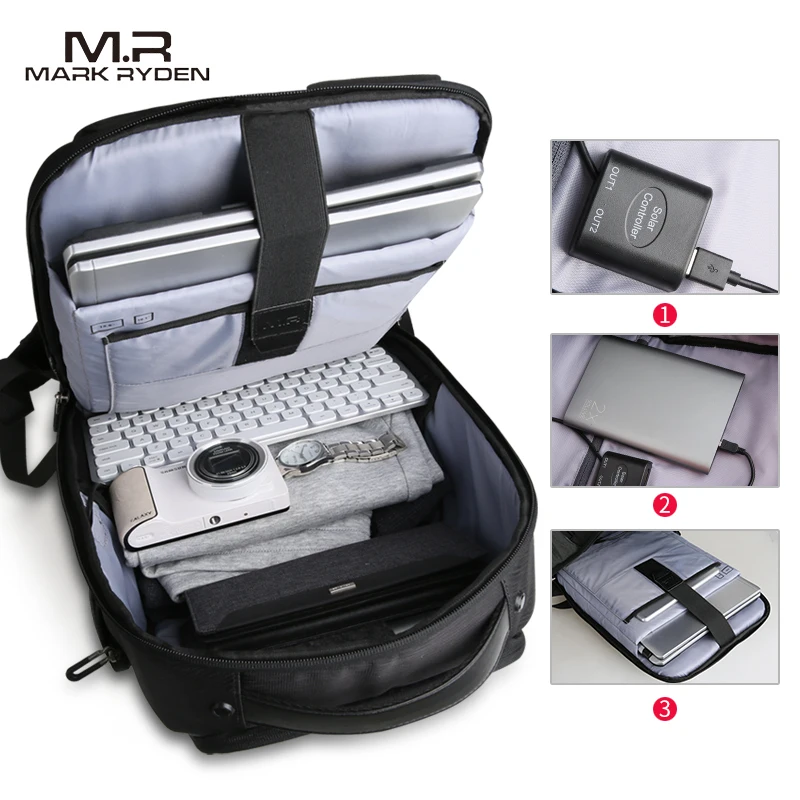 Mark Ryden New Solar USB Recharging Backpack Water Resistant Laptop Men fit for 15.6 Inch | Багаж и сумки