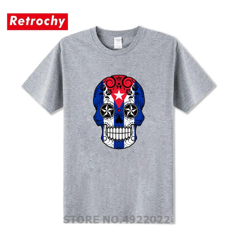 Кубинский флаг сахарный череп с футболка розами Для мужчин Уникальный кубинский