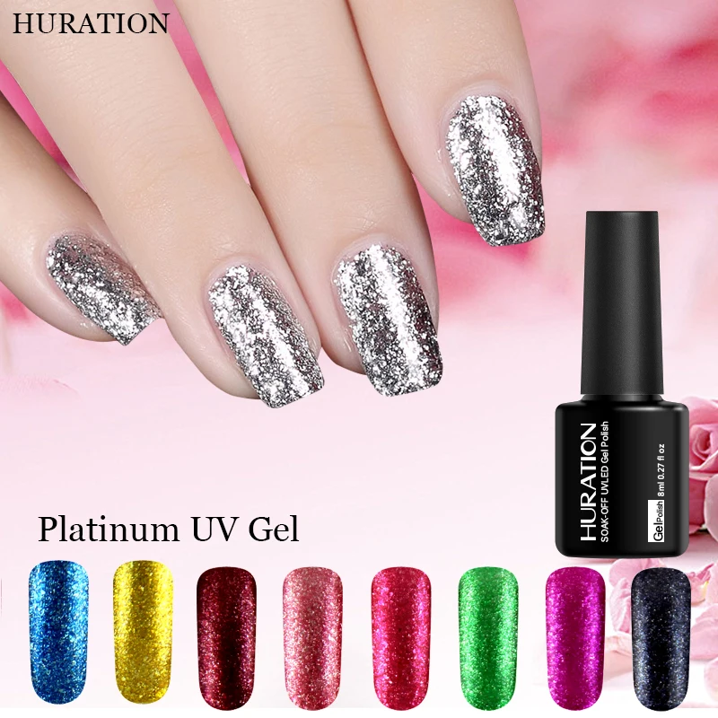 Huration гель лак 12 цветов набор LED УФ Платиновые блестки для ногтей искусство