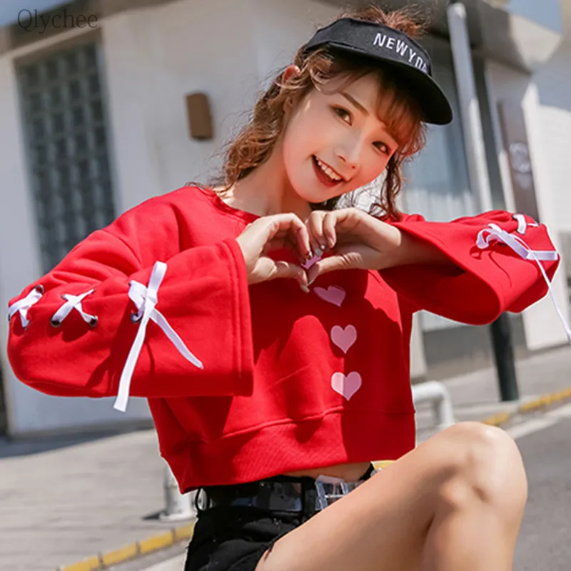 Qlychee любовь кружево до обрытый укороченный кофты женский с длинным рукавом О