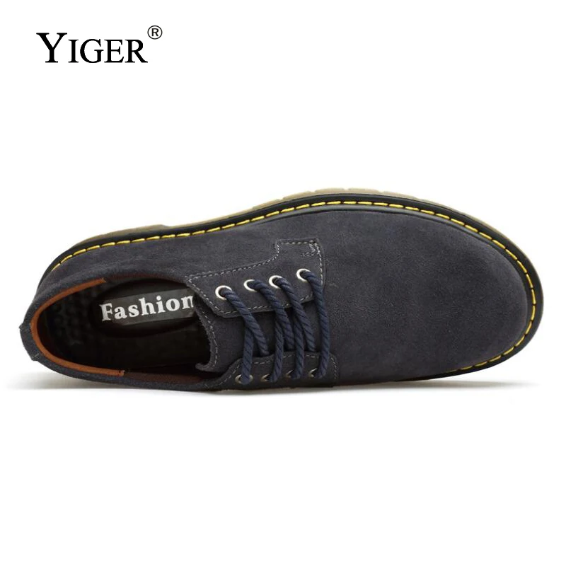 YIGER New Man Big Size Shoes Cow Suede Casual shoes Men Lace-up Oxfords Traveling Breathable 0118 | Обувь