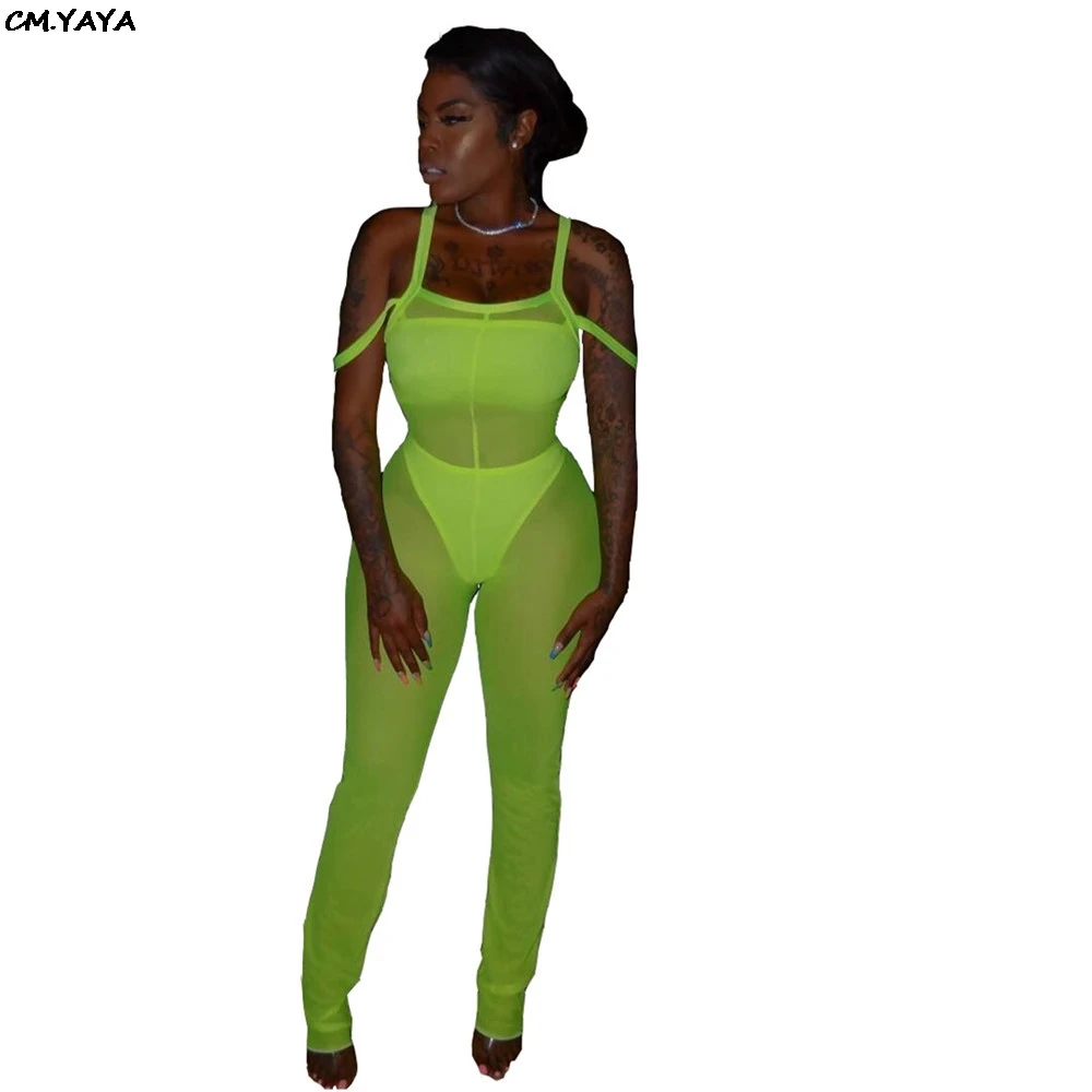 Женский сетчатый комбинезон на тонких бретельках сексуальный Облегающий без