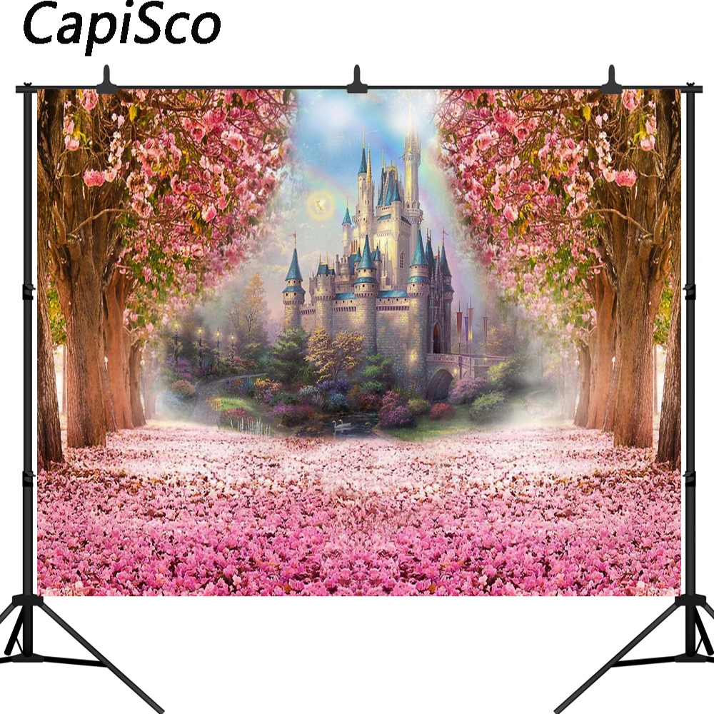 Capisco розовые цветы весна фон для фотосъемки с изображением радуги в сказочном