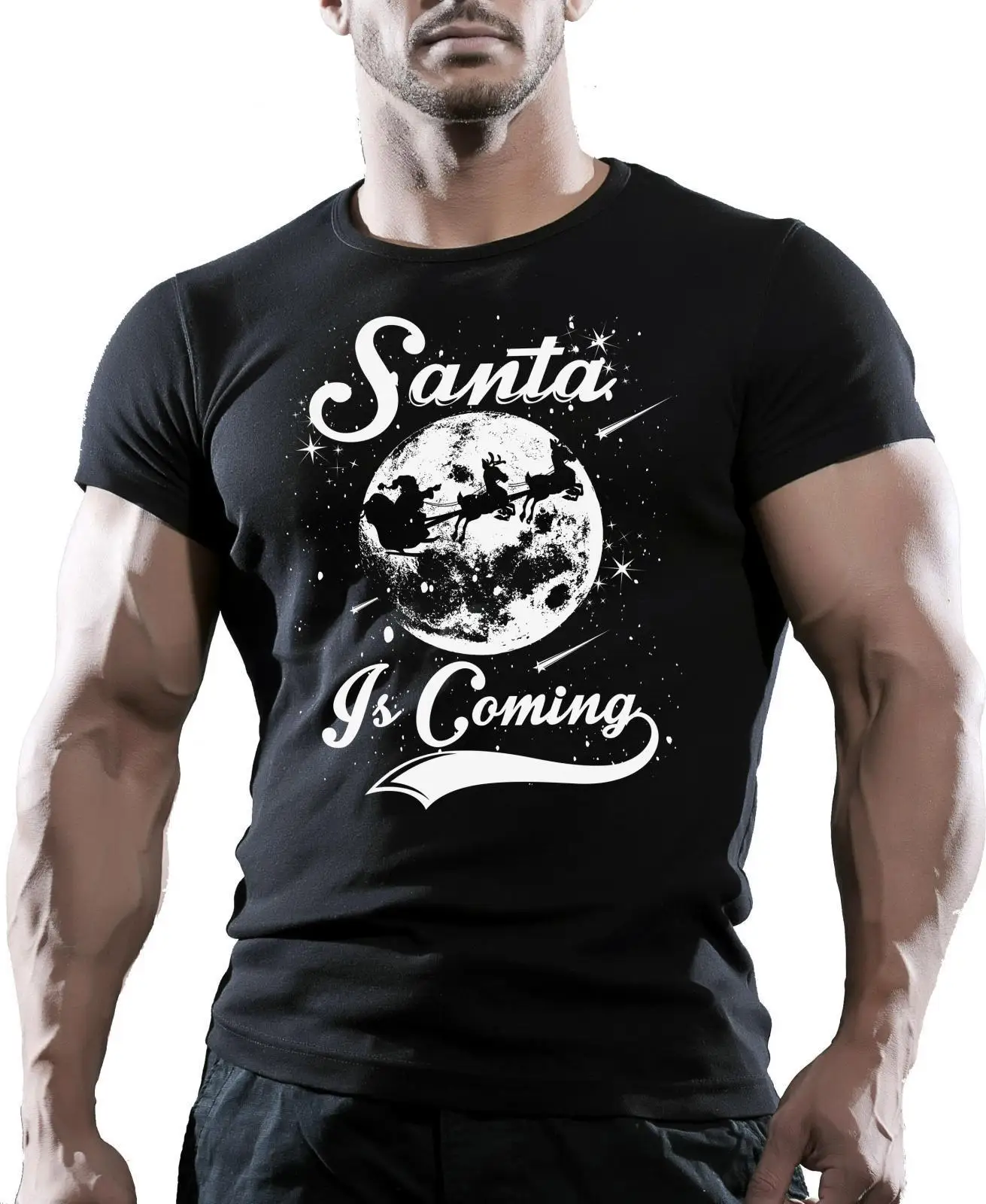 

New Arrival Men'S Fashion Santa Is Coming- Mens Womens Adults Unisex Novelty Santa Xmas T-Shirt Top Tee Print T Shirts