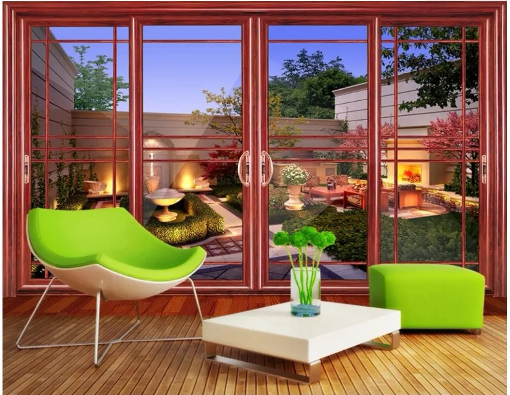 3d фотообои на заказ Настенные обои с движущейся дверью спиной садом виллой ТВ