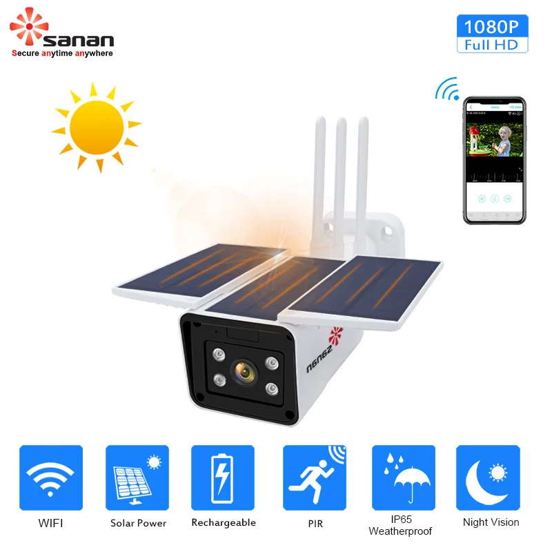 SANAN бесплатное Облачное хранилище 1080P Водонепроницаемая уличная Wifi камера на солнечных батареях беспроводная камера видеонаблюдения беспроводная ip-камера