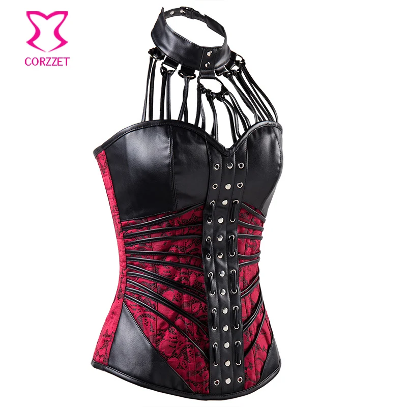 Красные/черные кожаные корсеты и бюстье сексуальная корсажная одежда Женская