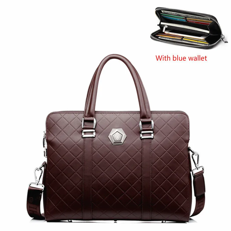 Brown with wallet Мужская деловая кожаная сумка для ноутбука, мужская сумка через плечо с кодовым замком, мужская сумка-мессенджер, Противоугонный портфель для 1" Macbook - Цвет: Brown with wallet